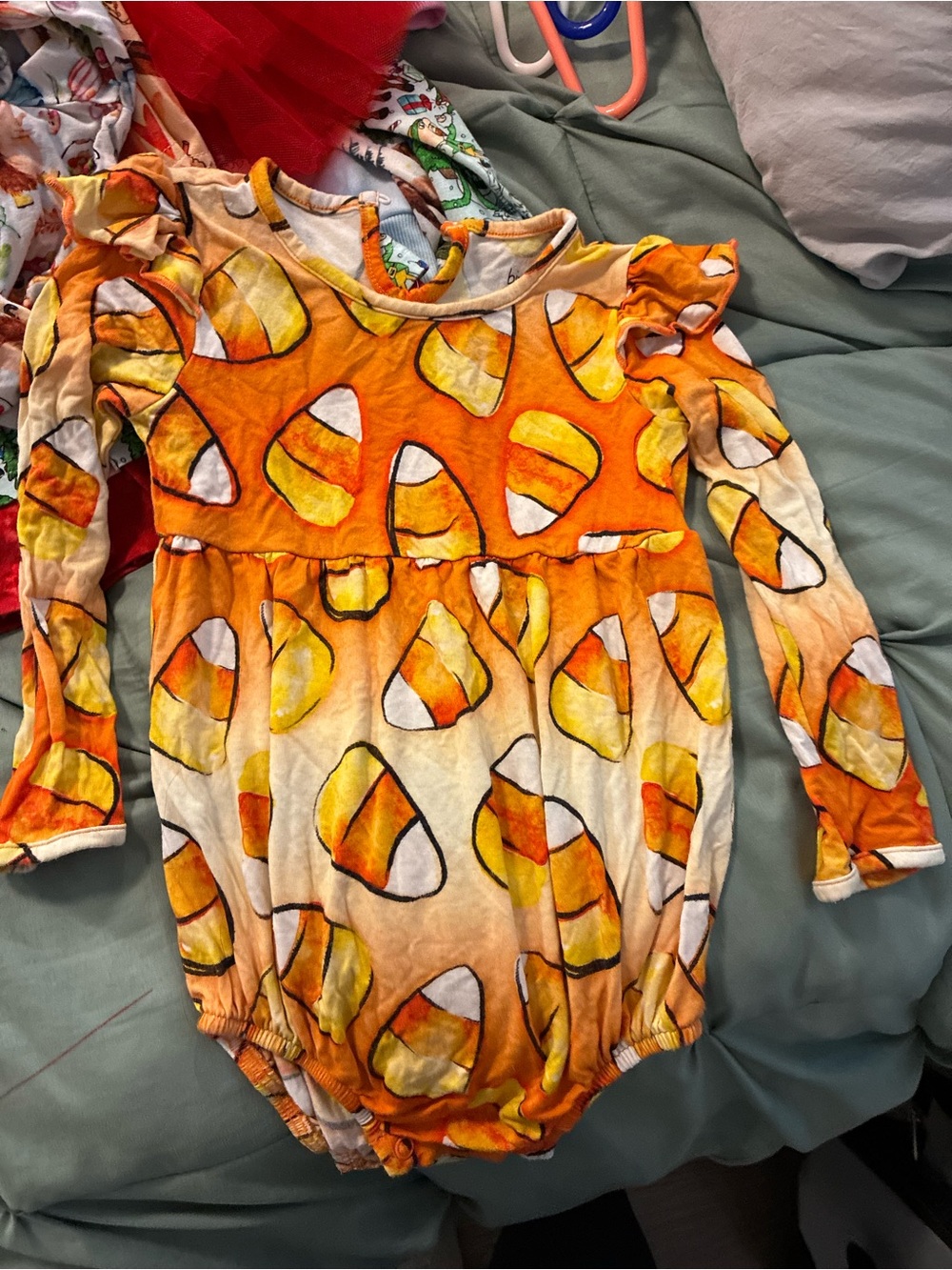 Candy Corn Print Orange & Cream Baby One-Piece Bodysuit